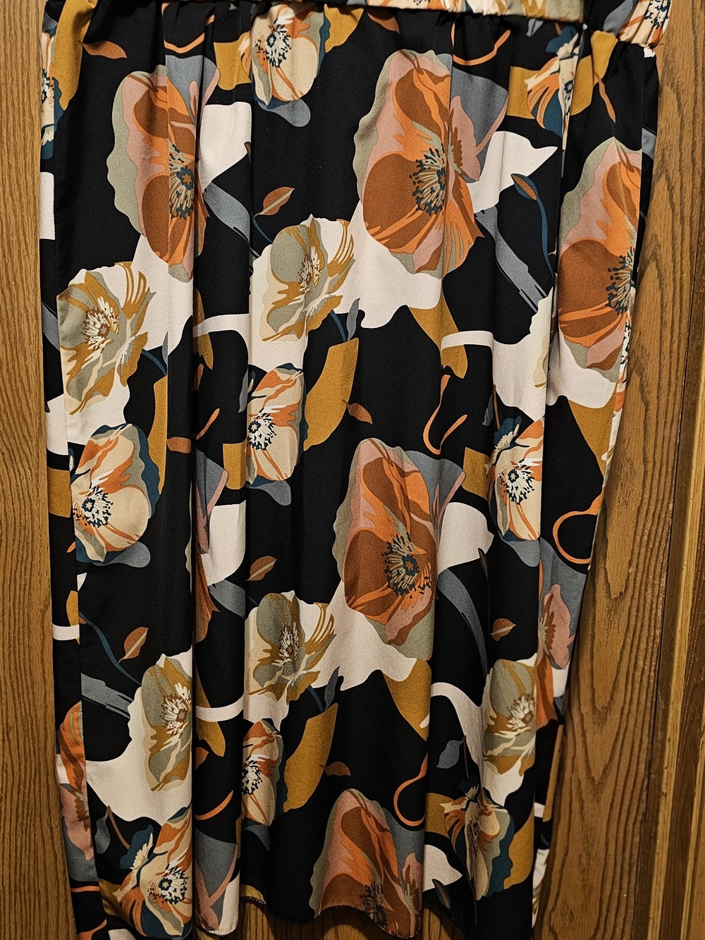 SHEIN Black Floral Midi Skirt with Orange and Cream Flowers